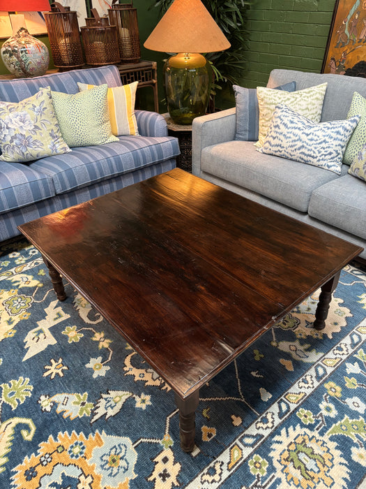 Vintage Rich Brown Polished Indian Rectangular Coffee Table