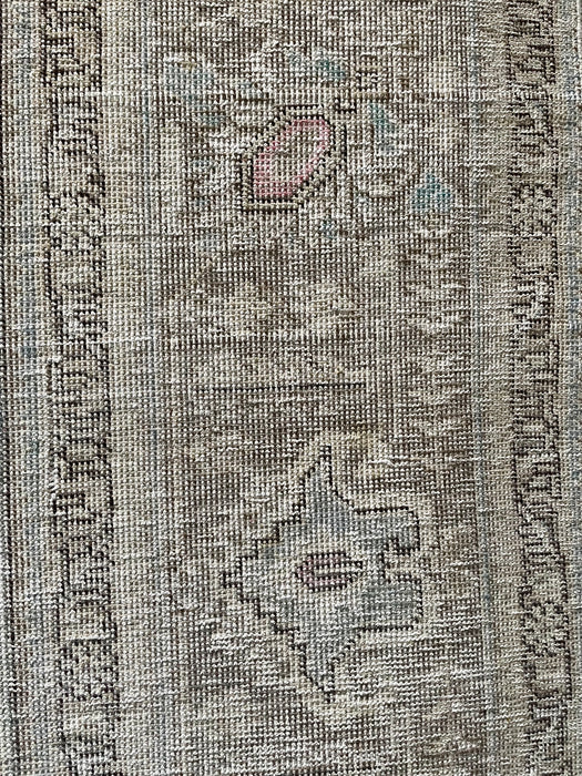 Vintage Turkish Tabriz Wool Medallion Rug - Ivory, Brown, Pink and Aquamarine - 299 x 377cm