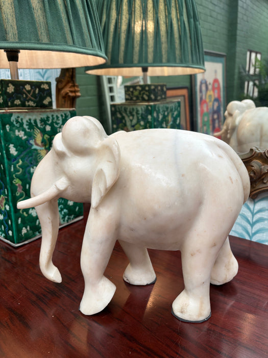 Solid White Marble Elephant (Pair Available)