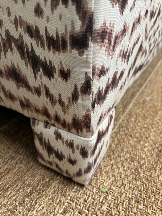 Custom Pillow Top Bed Bench with Upholstered Legs  in Isla Design - Tiger - Teak/Almond