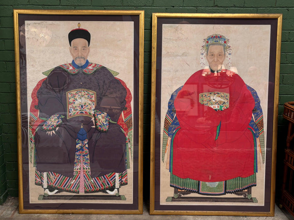 Pair of Vintage Chinese Qing Dynasty Ancestor Portraits