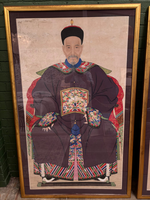 Pair of Vintage Chinese Qing Dynasty Ancestor Portraits