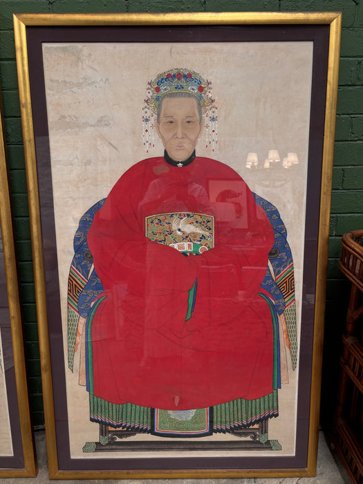 Pair of Vintage Chinese Qing Dynasty Ancestor Portraits