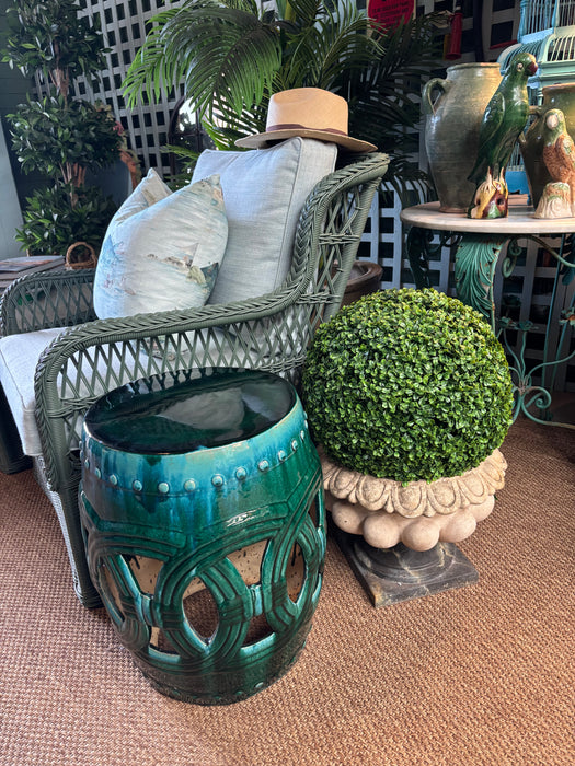 Dark Green and Turquoise Glazed Infinity Porcelain Drum Stool/Side Table (Pair Available)