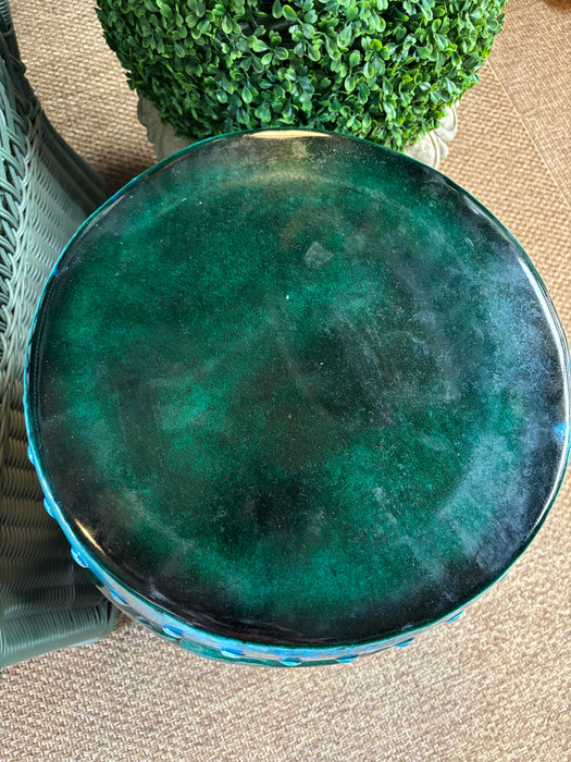Dark Green and Turquoise Glazed Infinity Porcelain Drum Stool/Side Table (Pair Available)