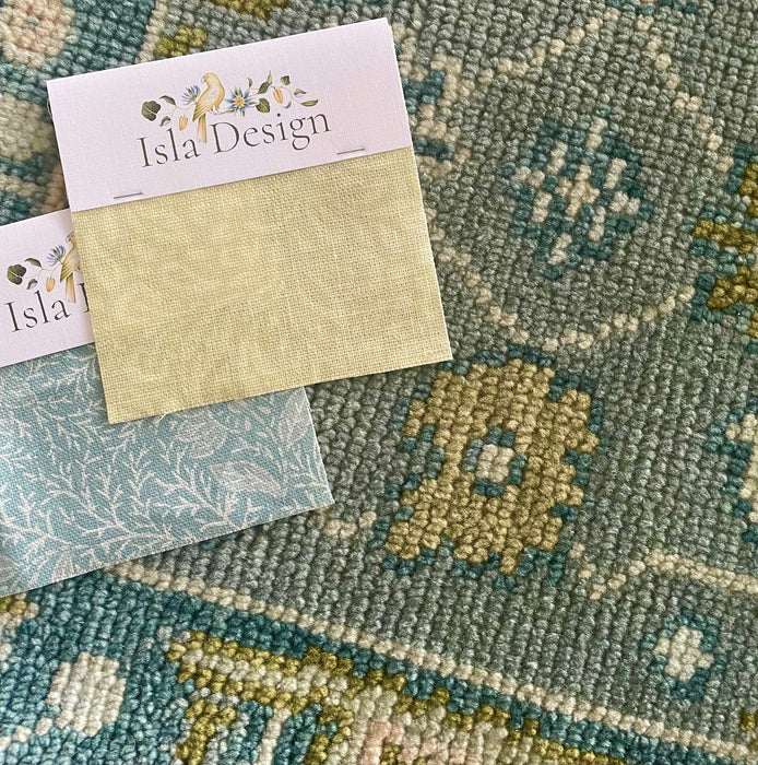 Kerem Hand-Knotted Indian Oushak Wool Rug - Aquamarine, Pear and Ivory/Blush