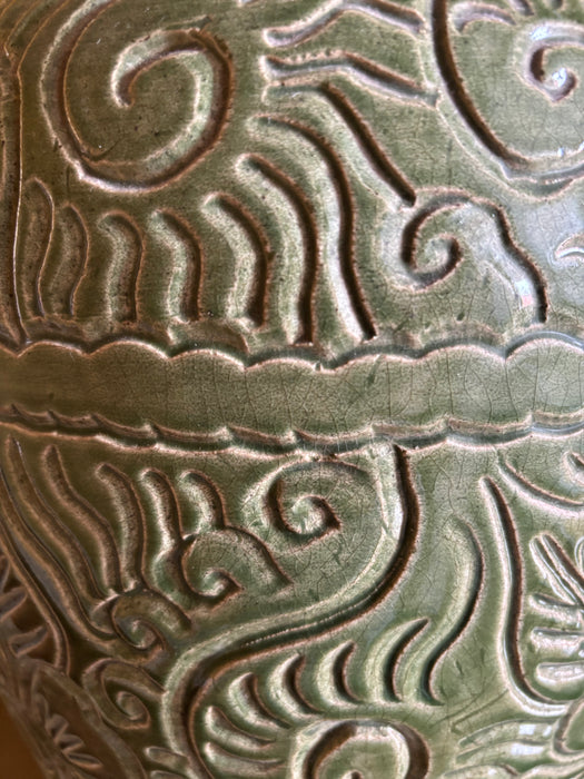 Large Green Embossed Ceramic Lamp