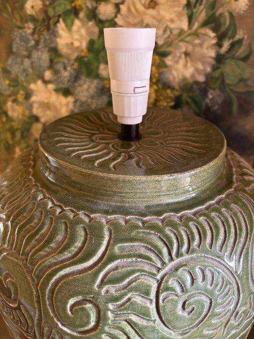 Large Green Embossed Ceramic Lamp