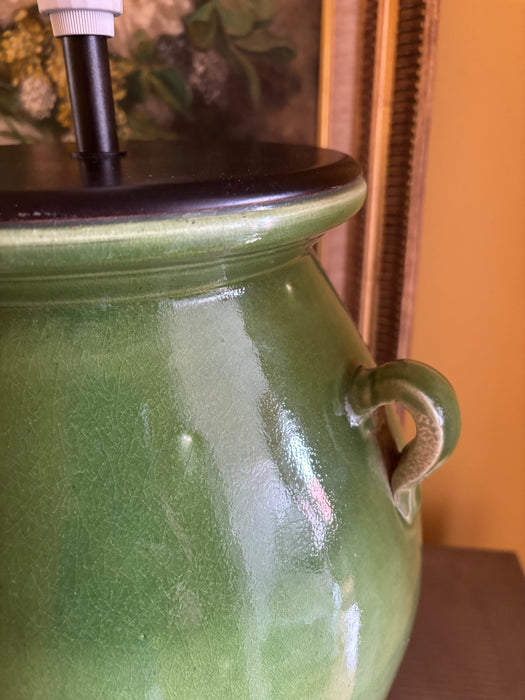 Large Vintage Green Handled Ceramic Lamp Base