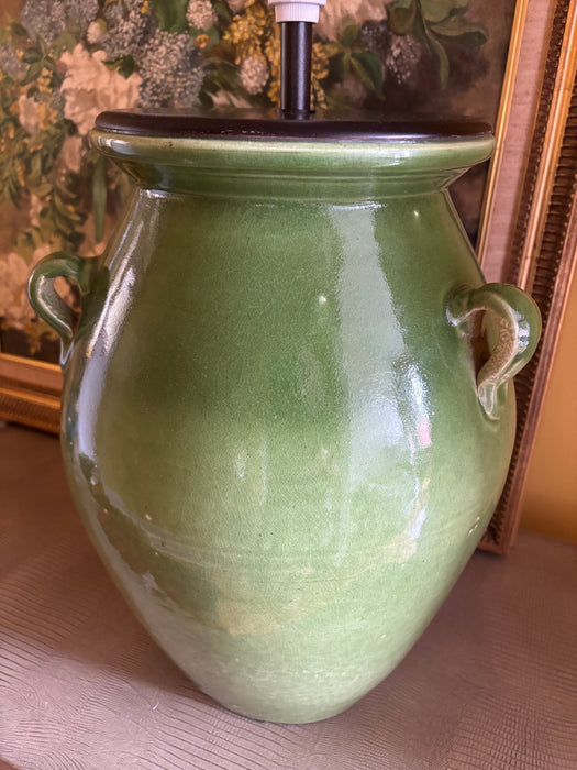 Large Vintage Green Handled Ceramic Lamp Base