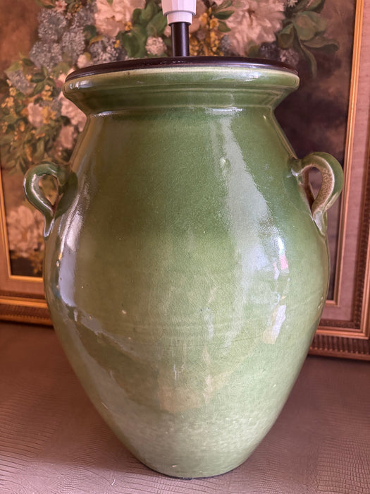 Large Vintage Green Handled Ceramic Lamp Base