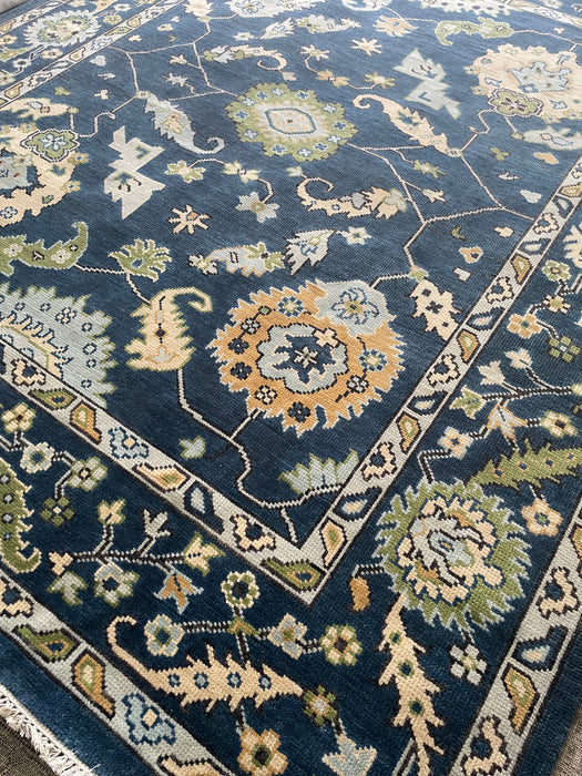 Aylin Hand-Knotted Indian Oushak Wool Rug - Indigo, Sapphire,Teak, Ivory and Basil