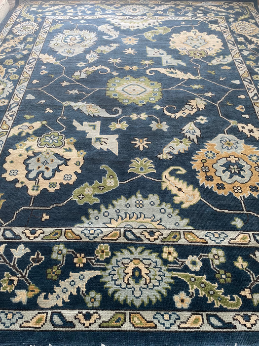 Aylin Hand-Knotted Indian Oushak Wool Rug - Indigo, Sapphire,Teak, Ivory and Basil