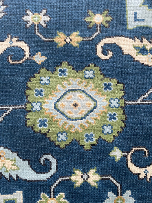 Aylin Hand-Knotted Indian Oushak Wool Rug - Indigo, Sapphire,Teak, Ivory and Basil