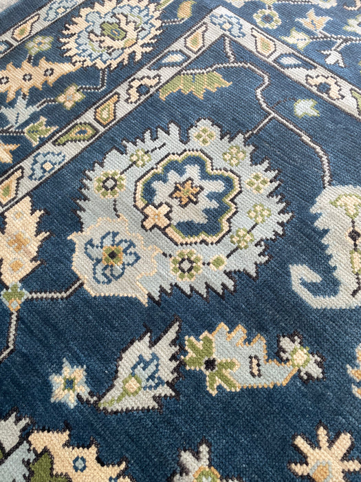 Aylin Hand-Knotted Indian Oushak Wool Rug - Indigo, Sapphire,Teak, Ivory and Basil