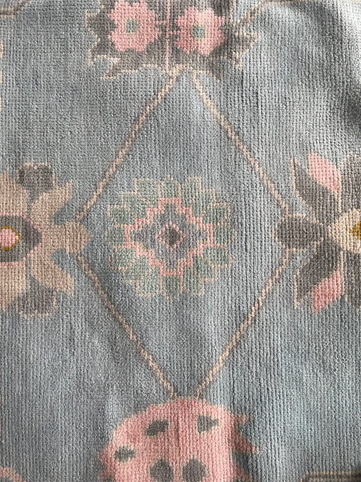 Dilek Hand-Knotted Indian Oushak Wool Rug - Sapphire, Blossom, Aquamarine and Charcoal