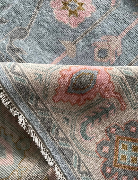 Dilek Hand-Knotted Indian Oushak Wool Rug - Sapphire, Blossom, Sand, Persimmon and Stone