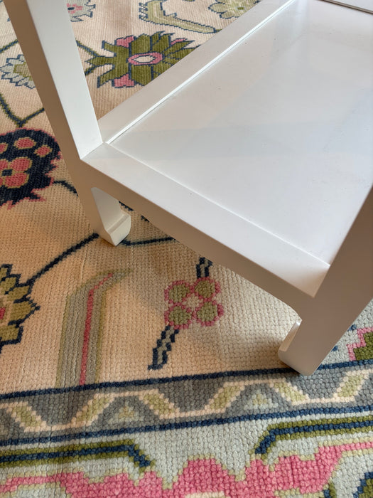 Lunara Hand-Knotted Indian Oushak Wool Rug - Ivory, Sapphire, Basil and Flamingo