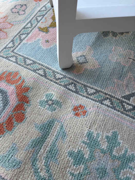 Dilek Hand-Knotted Indian Oushak Wool Rug - Sapphire, Blossom, Sand, Persimmon and Stone