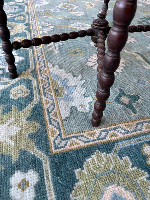 Kerem Hand-Knotted Indian Oushak Wool Rug - Teal, Aquamarine, Pear and Blossom