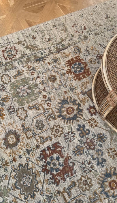 Ira Vintage Inspired Super-Fine Indian Wool Rug - Sand, Basil, Ochre, Blueberry, Nutmeg and Rust