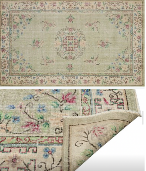 Vintage Turkish Wool Hali Rug - Celadon Green - 179 x 295cm