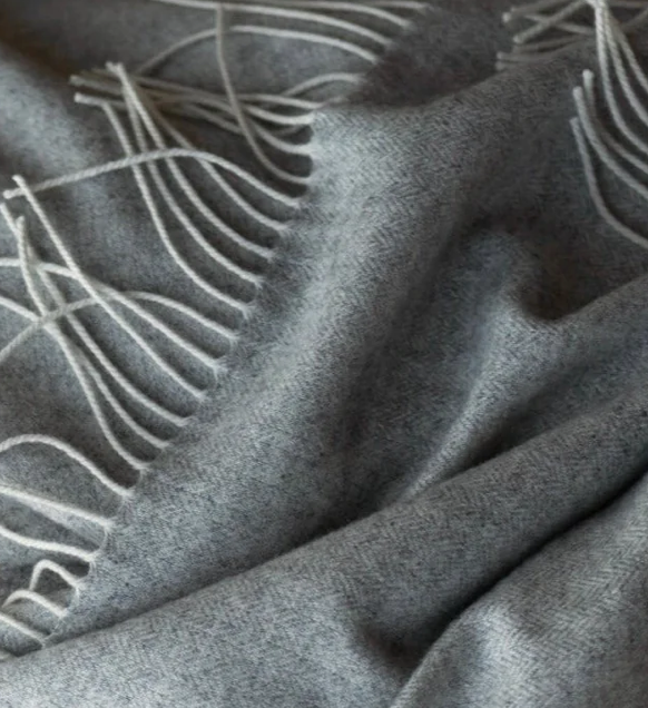 Generous Dove Cashmere Merino Herringbone Throw Blanket