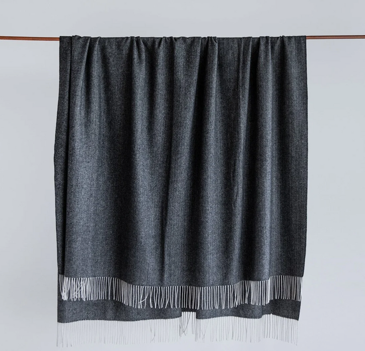Generous Slate Cashmere Merino Herringbone Throw Blanket