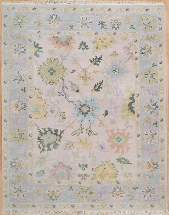 Levanta Hand-Knotted Oushak Indian Wool Rug -  Lilac, Aquamarine, Blossom and Pear