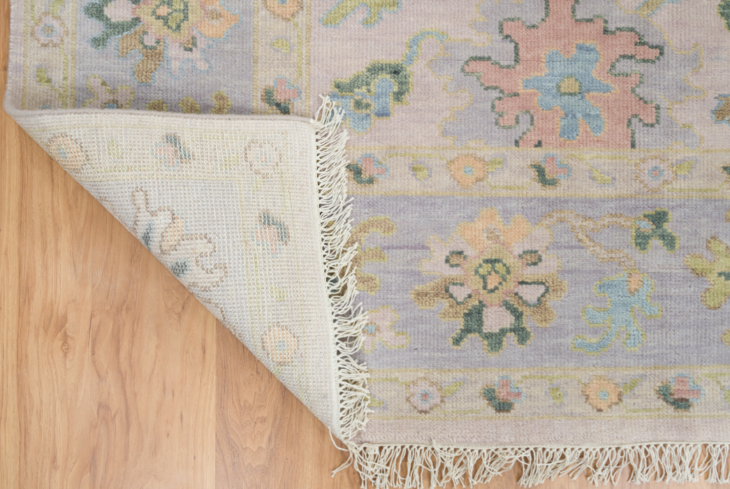 Levanta Hand-Knotted Oushak Indian Wool Rug -  Lilac, Aquamarine, Blossom and Pear