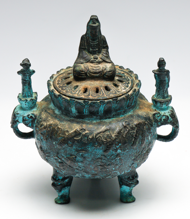 Vintage Chinese Brass Turquoise Censor