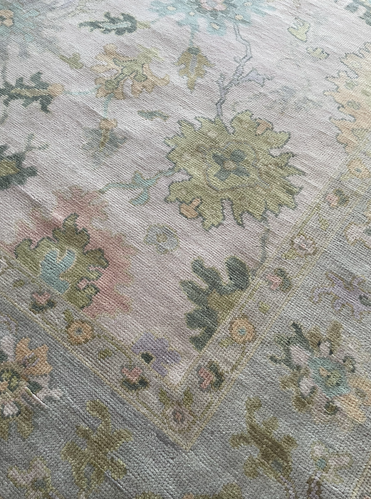 Levanta Hand-Knotted Oushak Indian Wool Rug -  Lilac, Aquamarine, Blossom and Pear