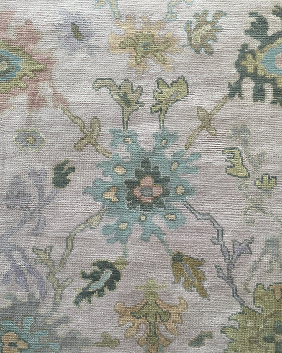 Levanta Hand-Knotted Oushak Indian Wool Rug -  Lilac, Aquamarine, Blossom and Pear