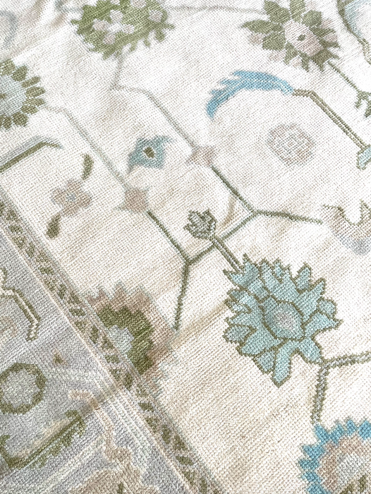 Arda Hand-Knotted Indian Oushak Wool Rug - Ivory, Aquamarine, Dove and Basil