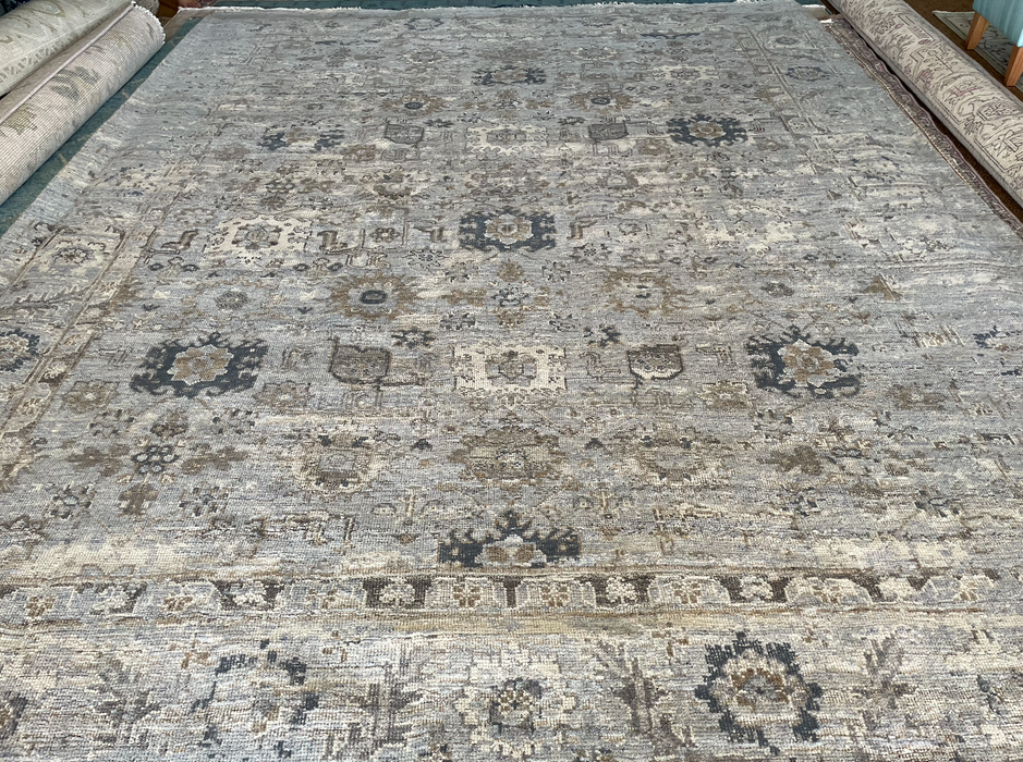Arnav Vintage Inspired Super-Fine Indian Wool Rug - Sapphire and Indigo Blue, Ivory and Olive