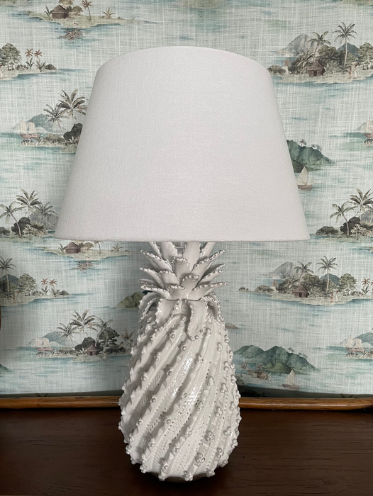 Aruba White Hand Painted Ceramic Pineapple Lamp Base Isla Design