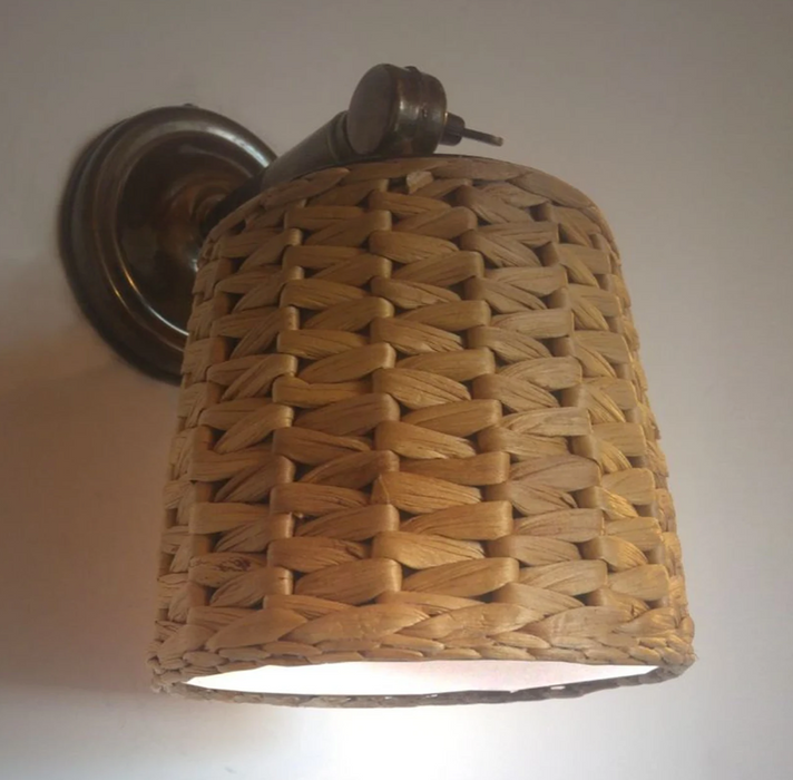 Martinique Bronze Wall Sconce with Raffia Shade