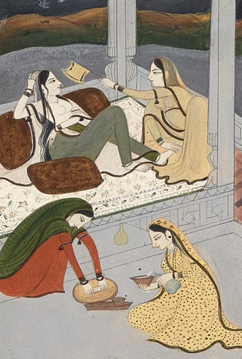 Vintage Indo-Persian Court Scene Ladies in Waiting