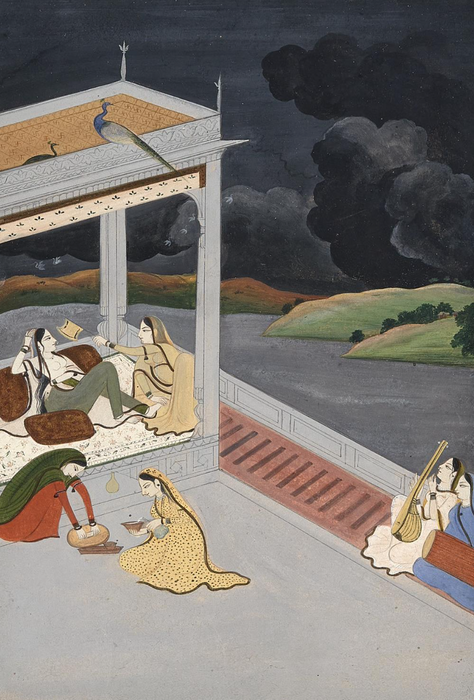 Vintage Indo-Persian Court Scene Ladies in Waiting