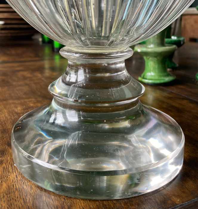 Ribbed Cut Glass Hurricane Vase