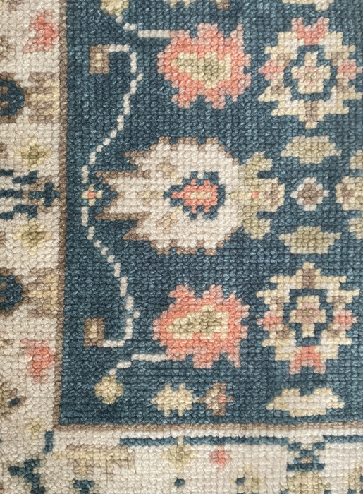 Esra Hand-Knotted Indian Oushak Wool Rug - Sapphire, Ivory and Blossom
