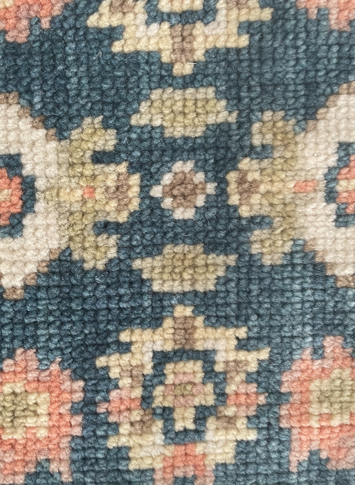 Esra Hand-Knotted Indian Oushak Wool Rug - Sapphire, Ivory and Blossom