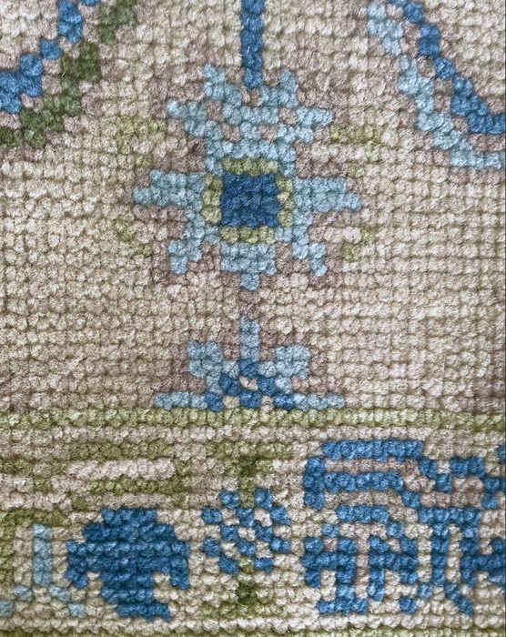 Sakin Hand-Knotted Indian Oushak Wool Rug - Ivory, Sapphire and Basil