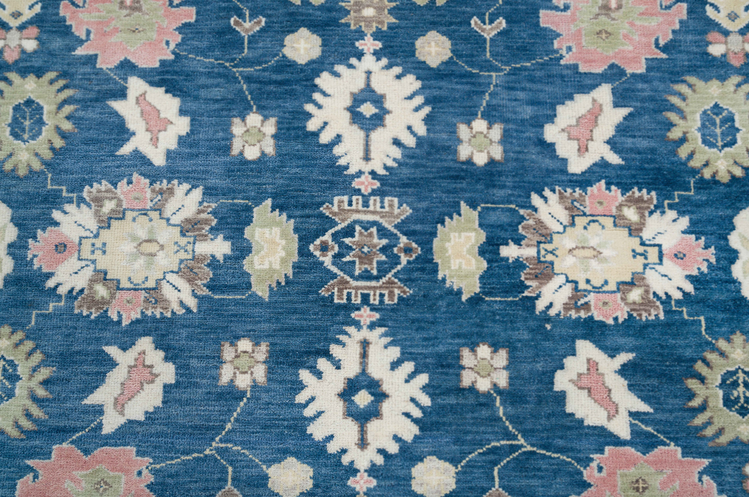 Esra Hand-Knotted Indian Oushak Wool Rug - Sapphire, Ivory and Blossom