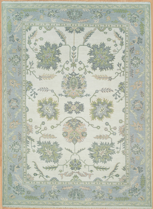 Kaya Hand-Knotted Indian Oushak Wool Rug - Ivory, Dove, Basil and Almond