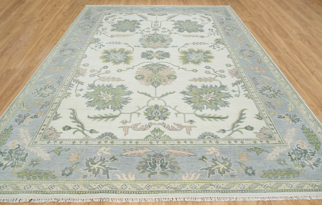 Kaya Hand-Knotted Indian Oushak Wool Rug - Ivory, Dove, Basil and Almond
