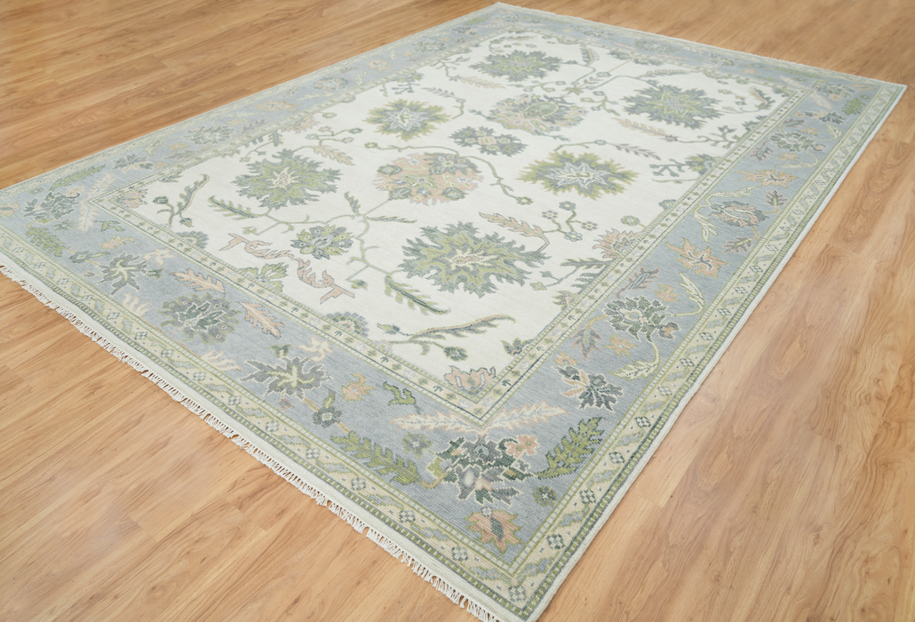 Kaya Hand-Knotted Indian Oushak Wool Rug - Ivory, Dove, Basil and Almond