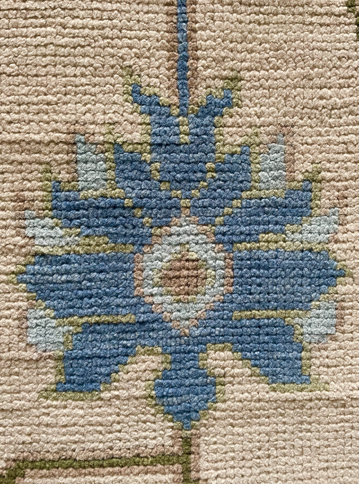 Sakin Hand-Knotted Indian Oushak Wool Rug - Ivory, Sapphire and Basil