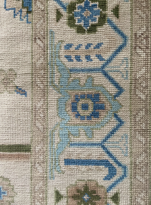 Sakin Hand-Knotted Indian Oushak Wool Rug - Ivory, Sapphire and Basil
