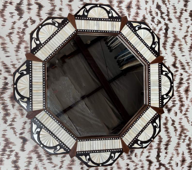 Hand-Made Bone and Timber Octagonal Mirror